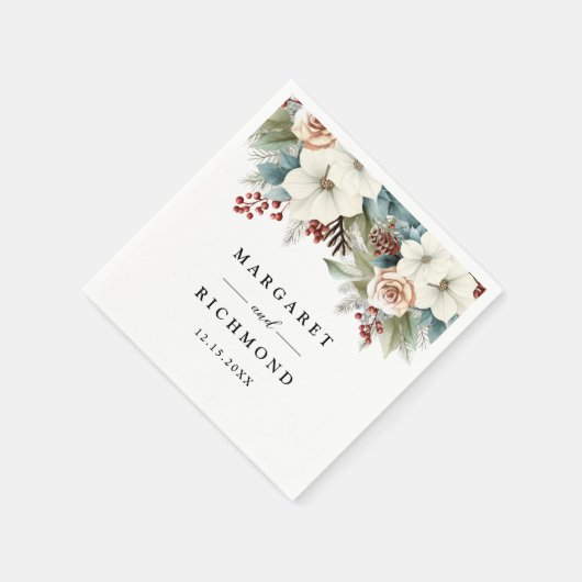 Serviette En Papier Noël Floral rustique et élégant Mariage d'hiver (Coin)