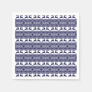 Serviette En Papier Noël, Folk Scandinave Bleu et Blanc