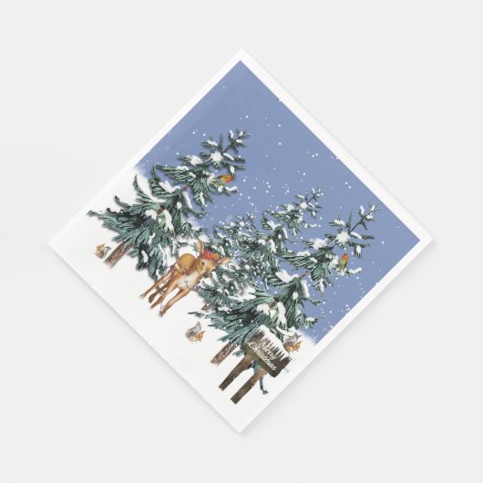 Serviette En Papier Noël Forêt Enchantée de Cerfs et Pins (Coin)