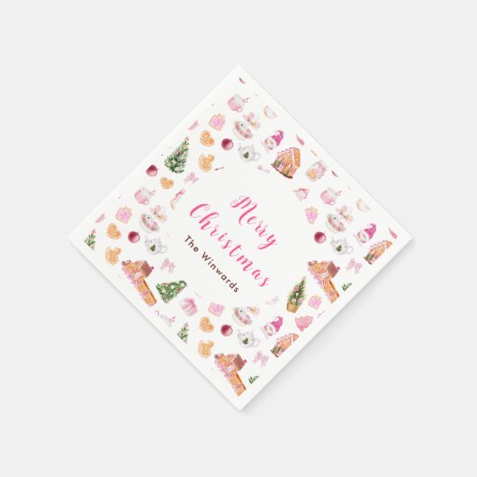 Serviette En Papier Noël Gingerbread rose Joyeux Noël (Coin)