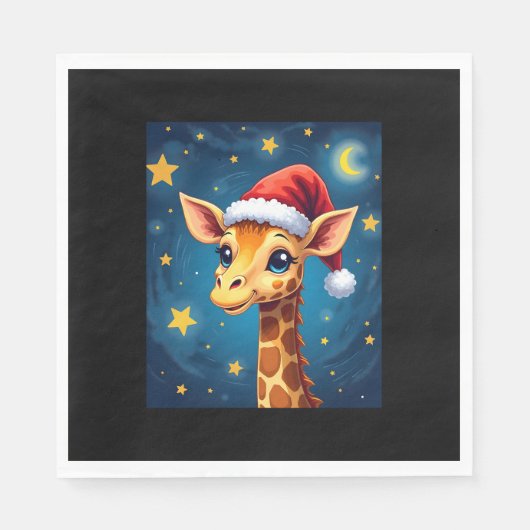 Serviette En Papier Noël Giraffe Santa Hat Starry Nuit Fête L (Devant)