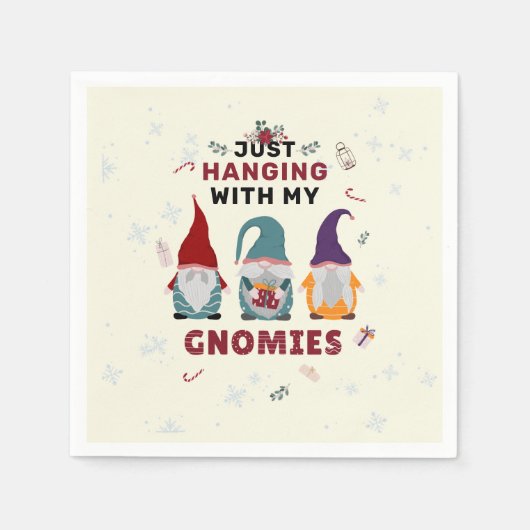 Serviette En Papier Noël Gnome Famille mignonne Hanging Out Gnomies (Devant)