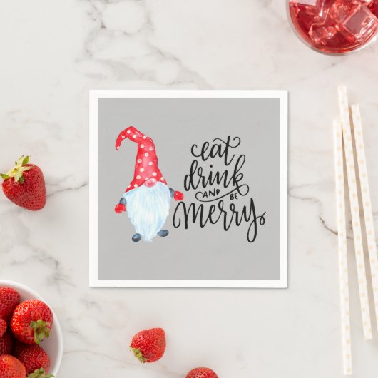 Serviette En Papier Noël Gnome Manger Boire Soyez Joyeux (En situation)