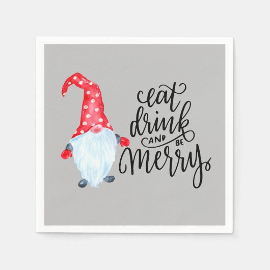 Serviette En Papier Noël Gnome Manger Boire Soyez Joyeux (Devant)