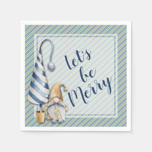 Serviette En Papier Noël Gnome sur Blue Stripes Fête