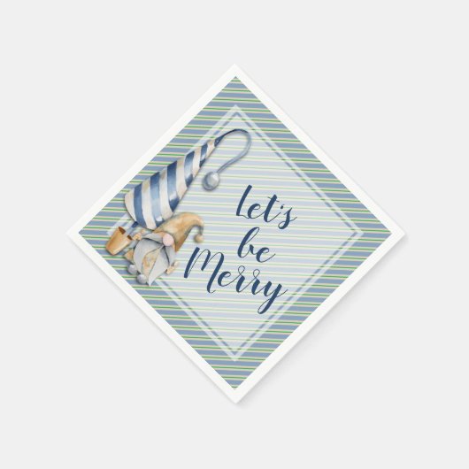 Serviette En Papier Noël Gnome sur Blue Stripes Fête (Coin)