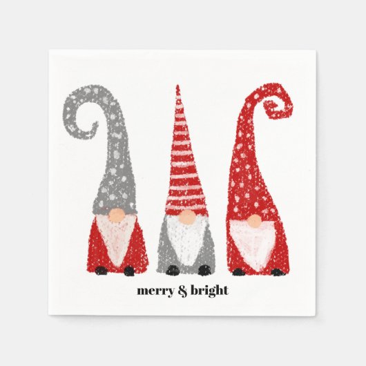 Serviette En Papier Noël Gnomes Noël Rouge Gris Blanc Personnalisé (Devant)