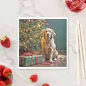 Serviette En Papier Noël Golden Retriever avec des cadeaux (En situation)