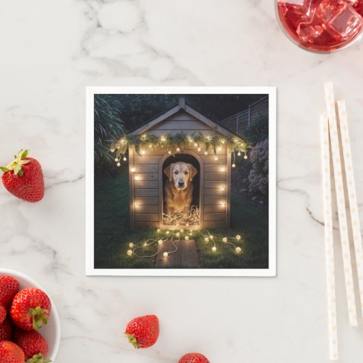 Serviette En Papier Noel Golden Retriever dans Doghouse (En situation)