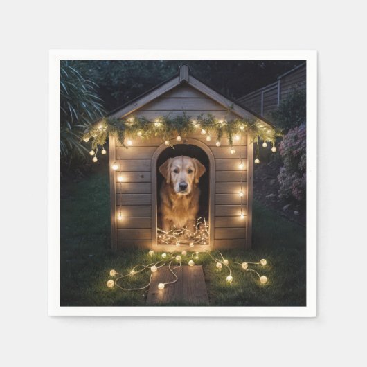 Serviette En Papier Noel Golden Retriever dans Doghouse (Devant)