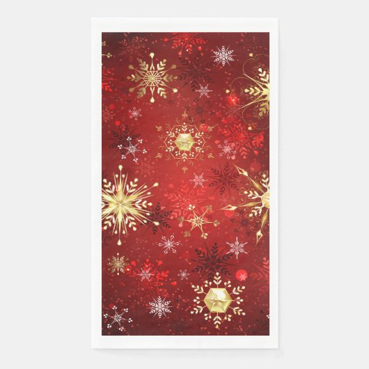 Serviette En Papier Noël Golden Snowflakes sur Arrière - plan rouge (Devant)