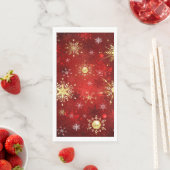 Serviette En Papier Noël Golden Snowflakes sur Arrière - plan rouge (En situation)