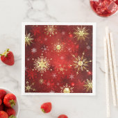 Serviette En Papier Noël Golden Snowflakes sur Arrière - plan rouge (En situation)