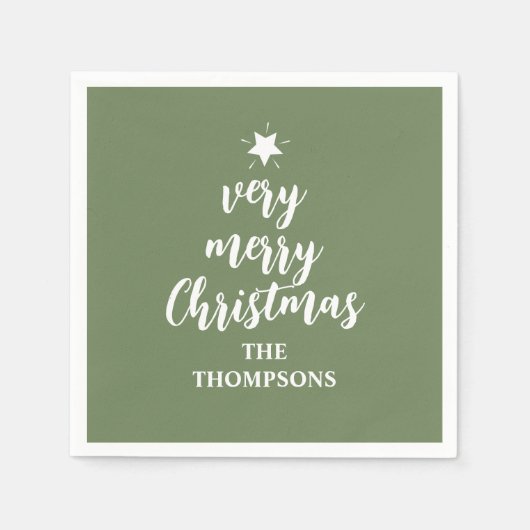 Serviette En Papier Noël Green Cute Tree Star Typographie Party (Devant)