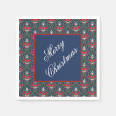 Serviette En Papier Noël, Green Holly Feuilles, Red Berries, Bow (Devant)