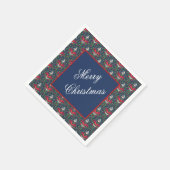 Serviette En Papier Noël, Green Holly Feuilles, Red Berries, Bow (Coin)