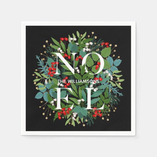 Serviette En Papier NOEL Greenery on Black Christmas (Devant)