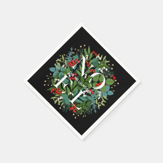 Serviette En Papier NOEL Greenery on Black Christmas (Coin)