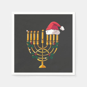 Serviette En Papier Noël Hanoukka Juif Père Noël Menorah