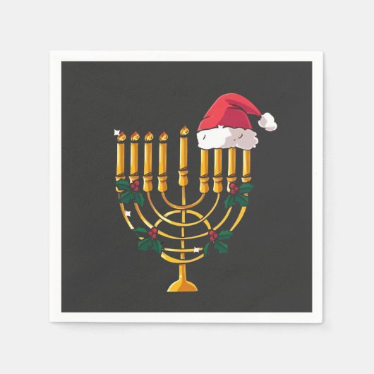Serviette En Papier Noël Hanoukka Juif Père Noël Menorah (Devant)