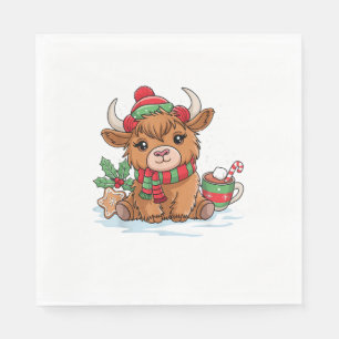 Serviette En Papier Noël Highland Cow Cute Heifer Cow Santa Hat M