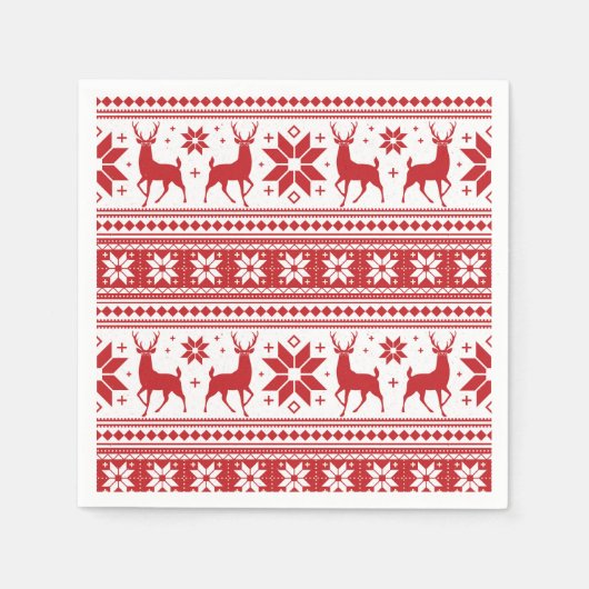 Serviette En Papier Noël hiver Cerf Red Snowflake Motif (Devant)