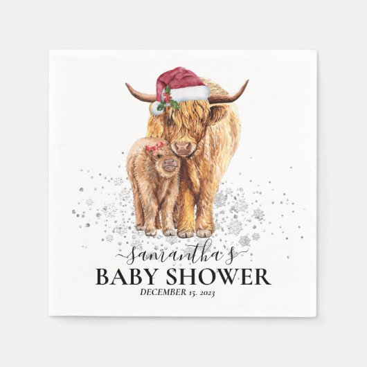 Serviette En Papier Noël Hiver Highland Cow Calf Baby shower (Devant)