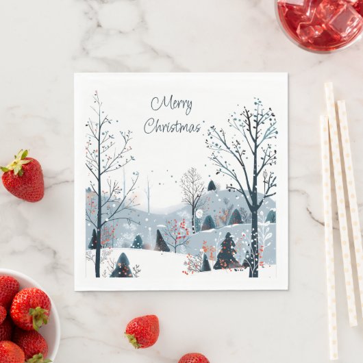 Serviette En Papier Noël hiver neige paysage Joyeux Noël (En situation)
