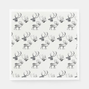 Serviette En Papier Noël hiver Vintage Cerf Tête Antlers Motif