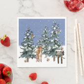 Serviette En Papier Noël hiver Wonderland Cerfs Pins Arbres (En situation)