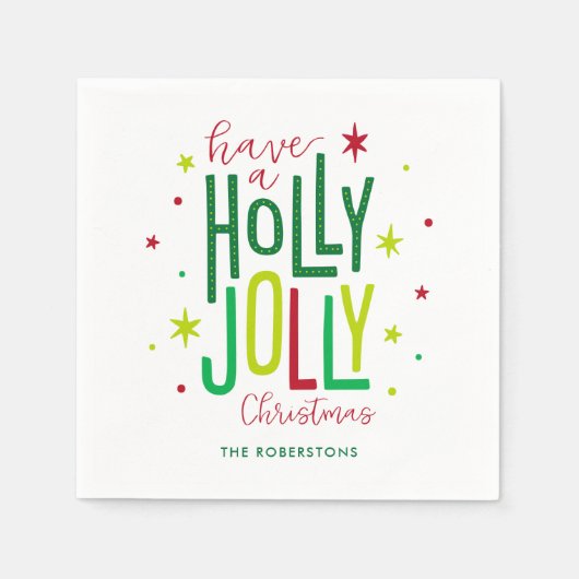 Serviette En Papier Noël "Holly Jolly" lumineux et festif (Devant)