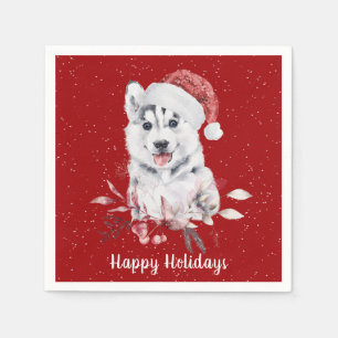 Serviette En Papier Noël Husky sur les serviettes rouges