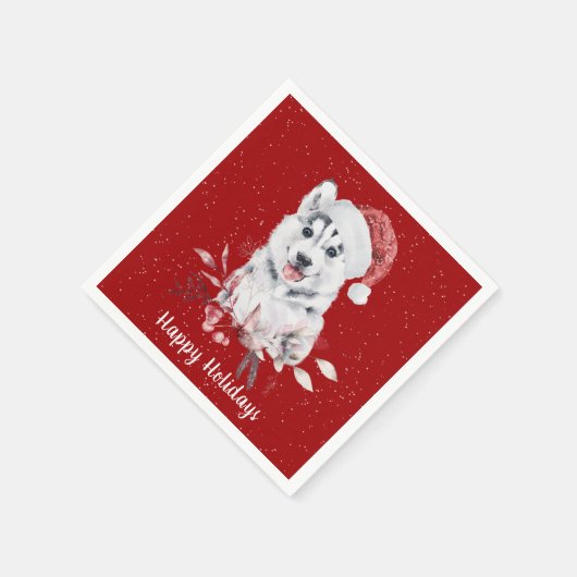 Serviette En Papier Noël Husky sur les serviettes rouges (Coin)