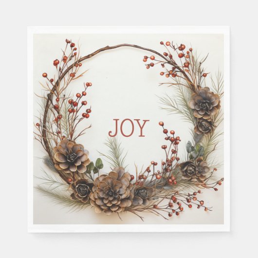 Serviette En Papier Noël Joie Twig Pine à courge cônes Baies rouges (Devant)