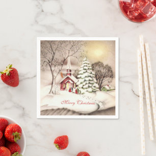 Serviette En Papier Noël Jour Vintage Victorian Country Church