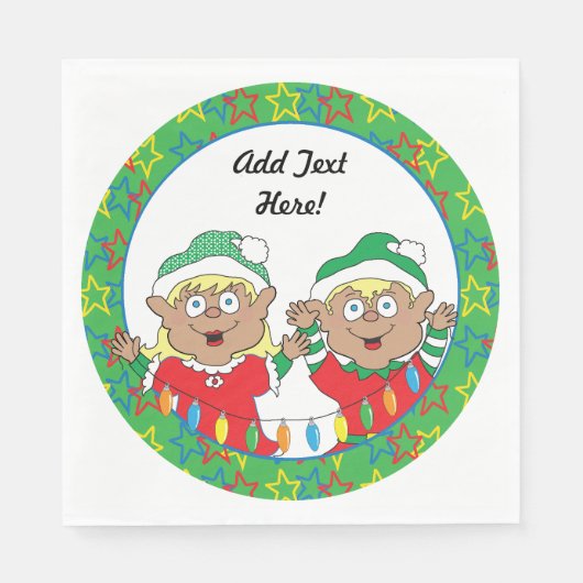 Serviette En Papier Noël Joyeux elfes de couleur (Devant)