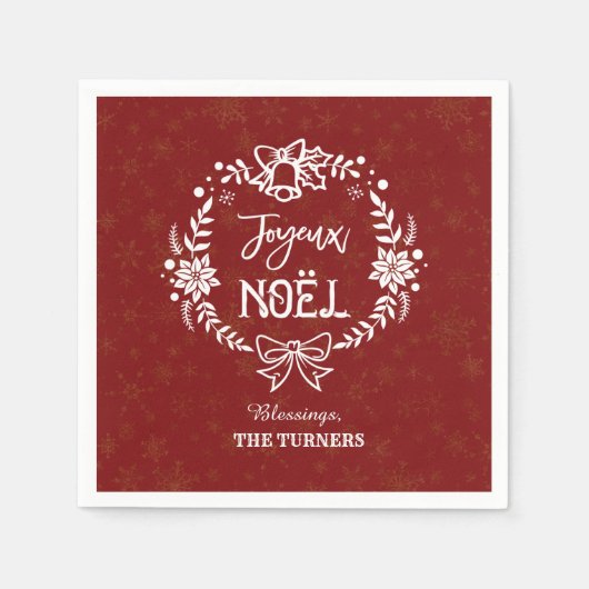 Serviette En Papier Noël Joyeux Noel Gold Snowflakes Monogramme (Devant)