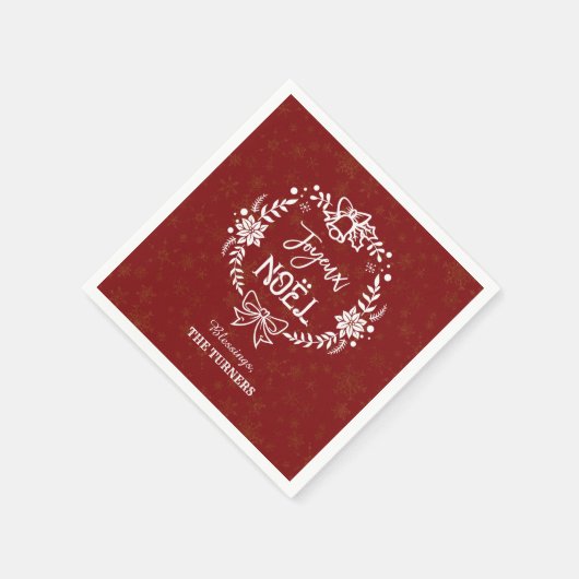 Serviette En Papier Noël Joyeux Noel Gold Snowflakes Monogramme (Coin)