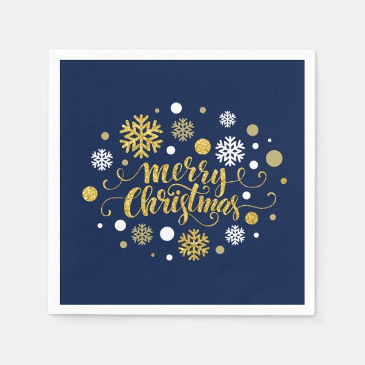 Serviette En Papier Noël - Joyeux Noël Shimmer Bleu (Devant)