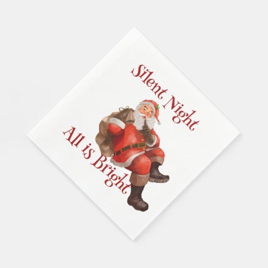 Serviette En Papier Noël Le Père Noël Se Réveille Nuit Silencieuse (Coin)