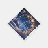 Serviette En Papier Noël magique - flocons de neige dorés sur bleu (Coin)