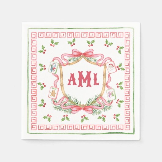 Serviette En Papier Noël Mahjong | Monogramme (Devant)