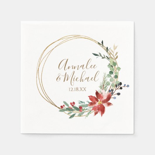 Serviette En Papier Noël Mariage hiver moderne Wreath rouge (Devant)