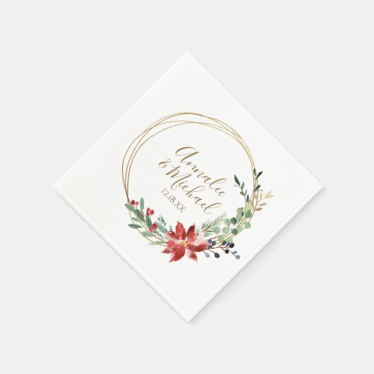 Serviette En Papier Noël Mariage hiver moderne Wreath rouge (Coin)