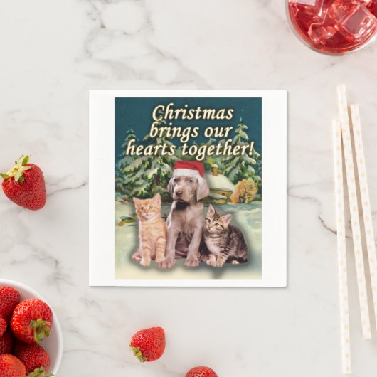 Serviette En Papier Noël Met Nos Coeurs Ensemble Chien Chienne (En situation)