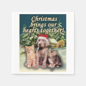 Serviette En Papier Noël Met Nos Coeurs Ensemble Chien Chienne (Devant)