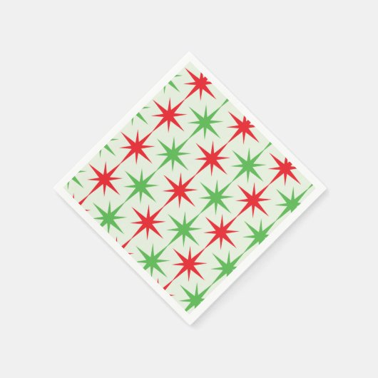 Serviette En Papier Noël Mid Century Red Green Starbursauts atomiques (Coin)