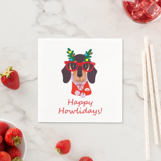 Serviette En Papier Noël mignon chien drôle Dachshund Howlidays (En situation)