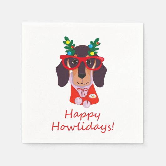 Serviette En Papier Noël mignon chien drôle Dachshund Howlidays (Devant)