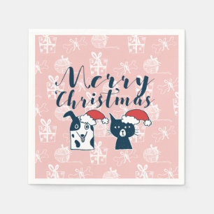 Serviette En Papier Noël mignon d'illustration de chien et de chat de